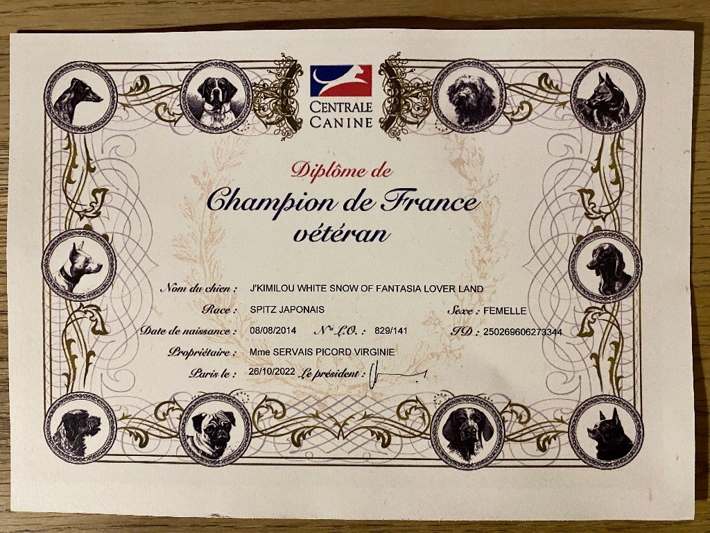 KimiLou, diplôme « Championne de France Vétérante »,